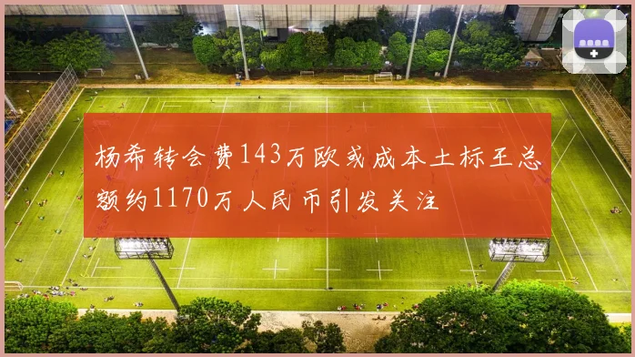 杨希转会费143万欧或成本土标王总额约1170万人民币引发关注